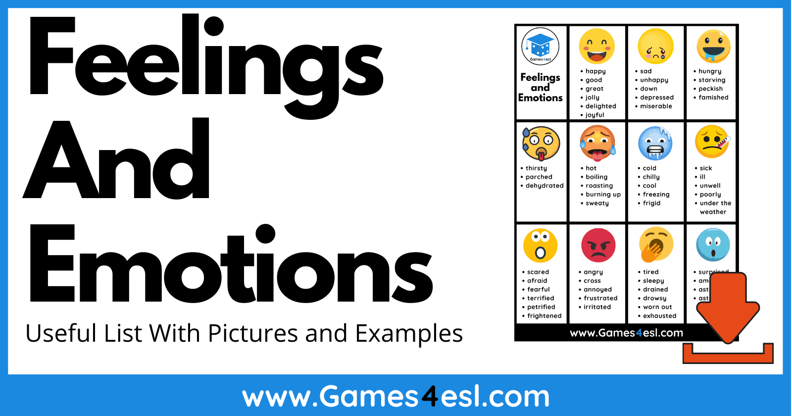 Useful List Of Feelings And Emotions In English | Games4esl